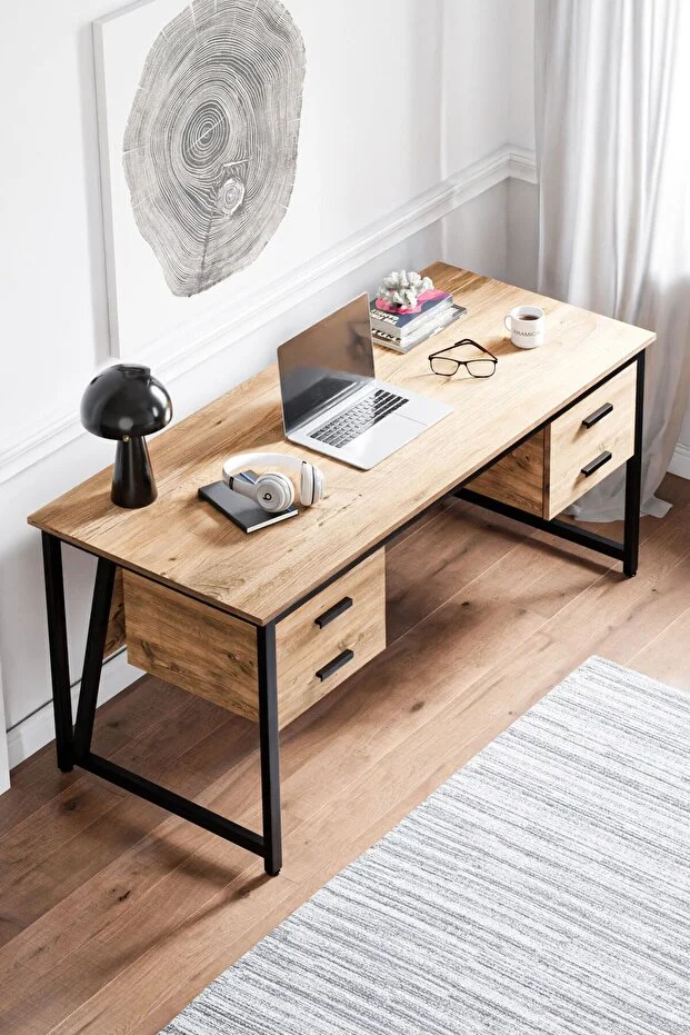 Çalışma Masası, Ofis Masası - 70x160 cm - Çam - 4 Çekmeceli